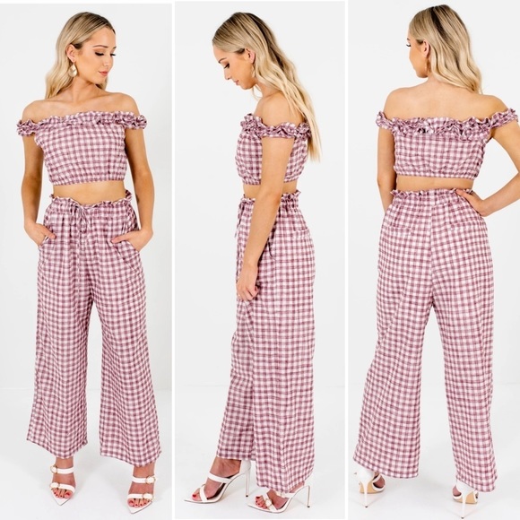 L'ATISTE Pants - L’ATISTE BY AMY Cherry Pie Gingham Plaid Two Piece Pant Set